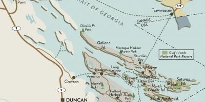 რუკა ვანკუვერის კუნძულზე და gulf კუნძულები