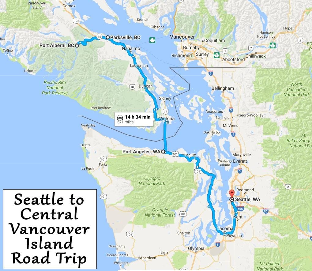რუკა ვანკუვერის კუნძულზე road trip