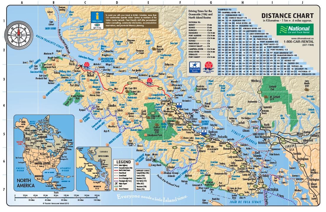 რუკა ვანკუვერის კუნძულზე rv პარკები