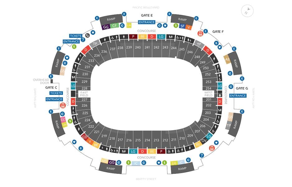 bc place ჯდომისას რუკა რიგები