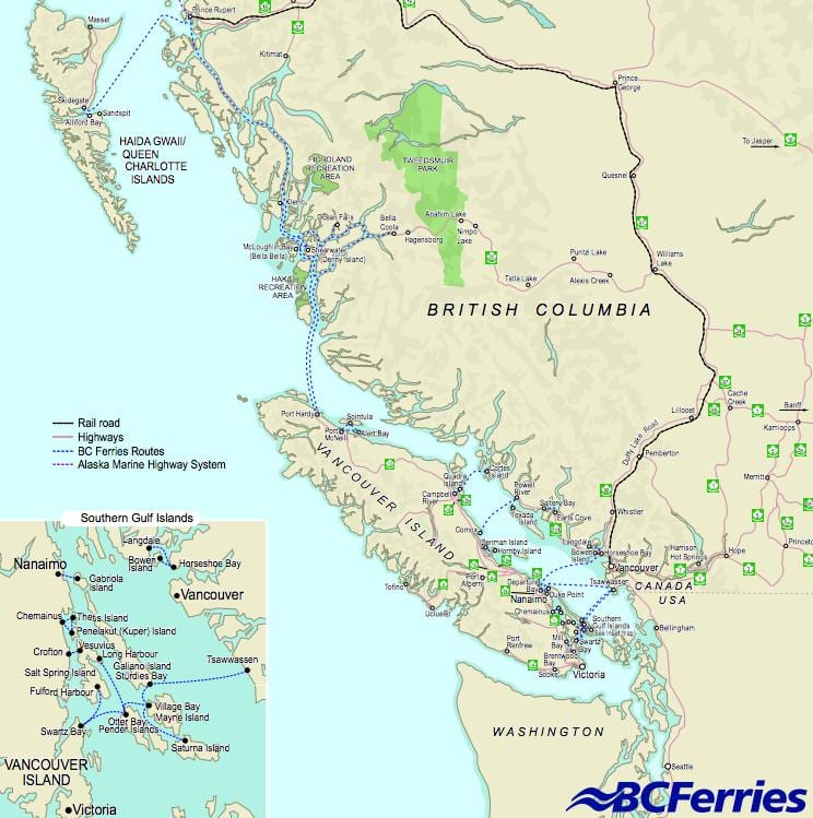 ferries vancouver, რომ ვანკუვერის კუნძულზე რუკა