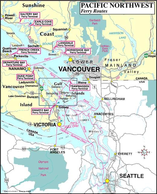 vancouver კუნძული საბორნე მარშრუტების რუკა