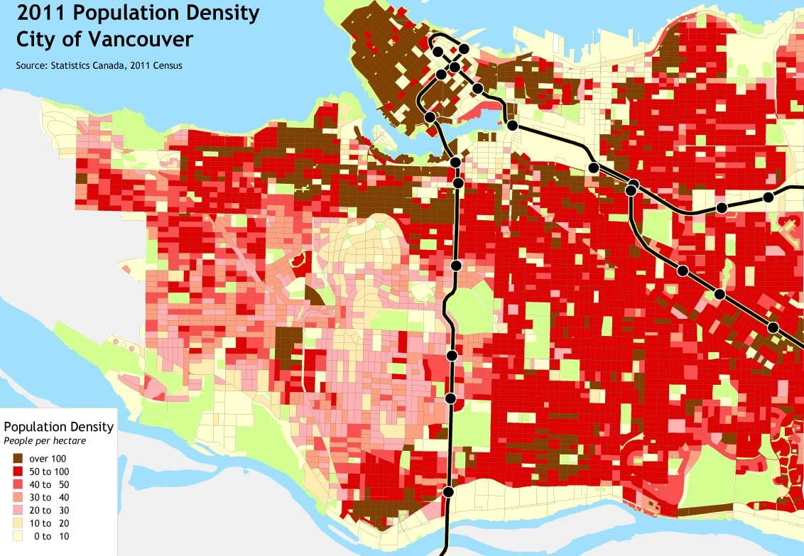 vancouver მოსახლეობის სიმჭიდროვე რუკა