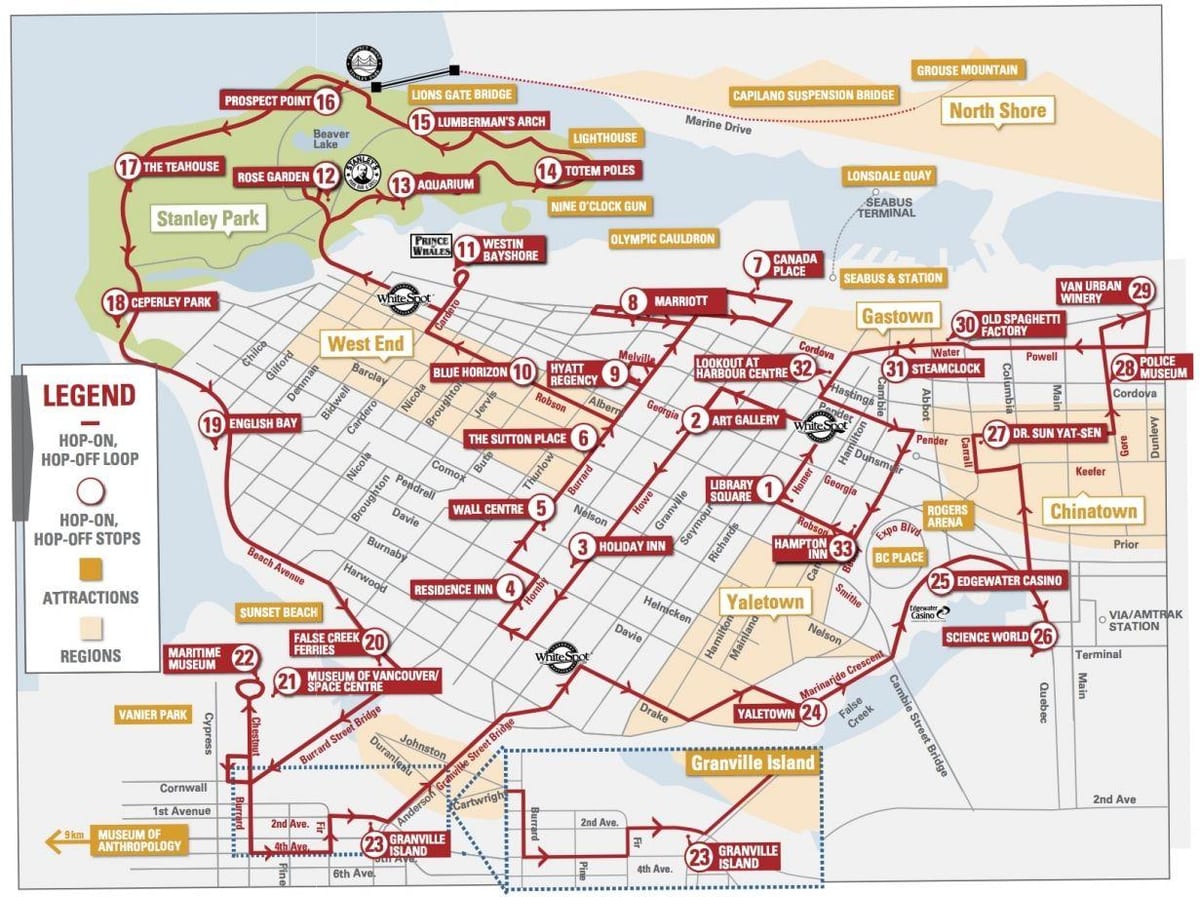 რუკა vancouver hop წლის hop off trolley 