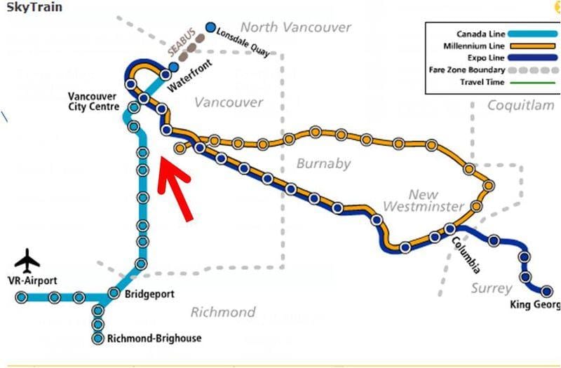 რუკა vancouver skytrain overlay