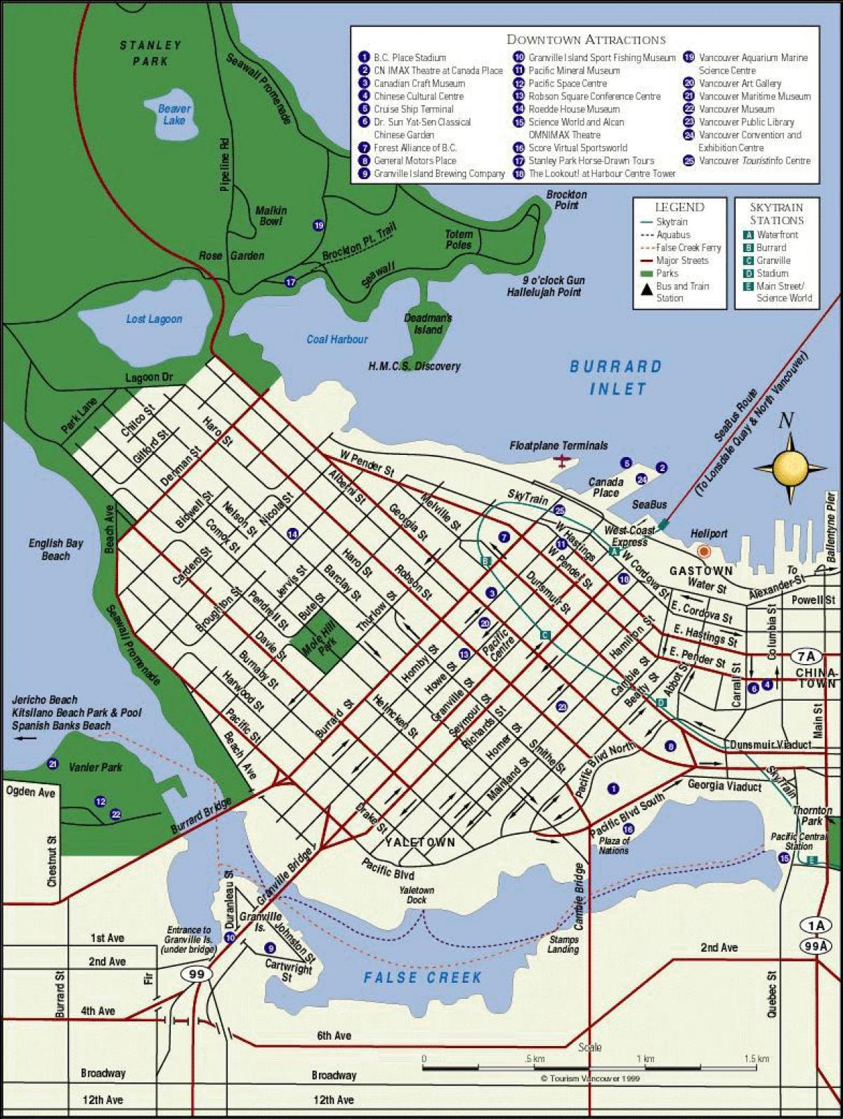 რუკა vancouver ქალაქის ცენტრში