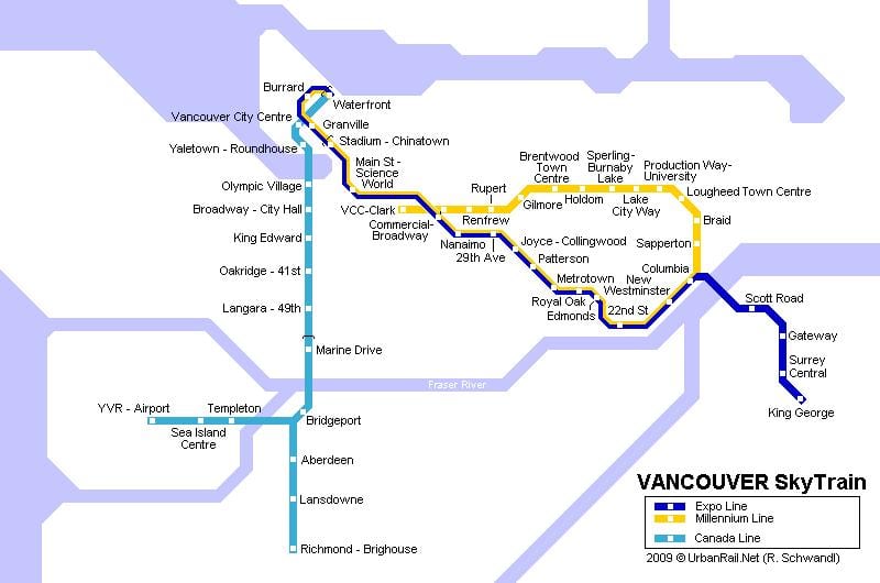 რუკა yvr skytrain