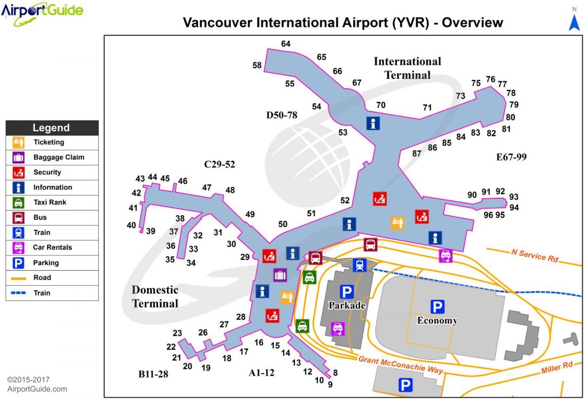 ვანკუვერის აეროპორტში departures რუკა
