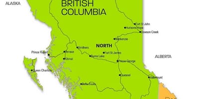 რუკა british columbia რეგიონებში
