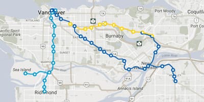 Skytrain vancouver რუკა, მარშრუტები