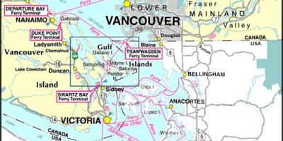 Vancouver კუნძული საბორნე მარშრუტების რუკა